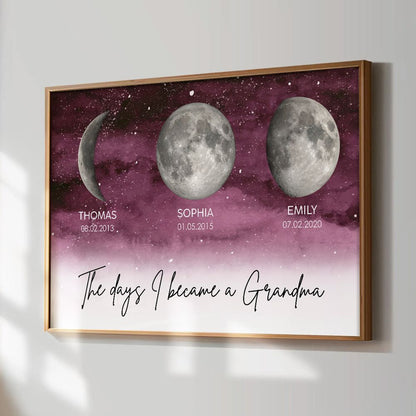 “The Day I Became A Grandma / Mom” - Personalized Starry Night Moon Phase Poster / Canvas