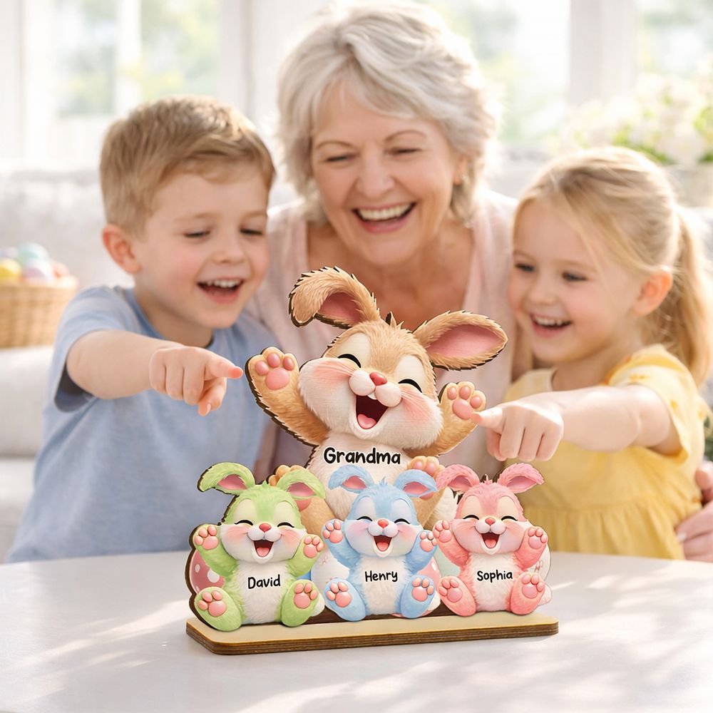 Grandma Bunny Easter Eggs - Personalized 2-Layered Wooden Plaque