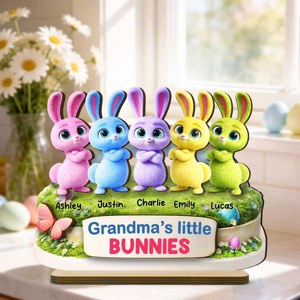 “Grandma’s Little Bunnies” Personalized 2-Layer Wooden Plaque - Cute Rabbit Easter Decor for Grandma