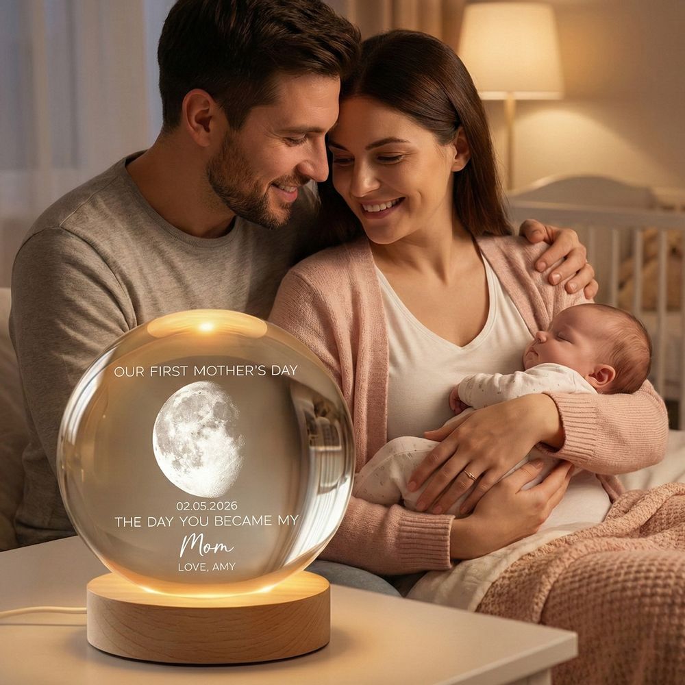 The Day You Became My Mom - Personalized Custom Moon Phase Crystal Ball LED Night Light