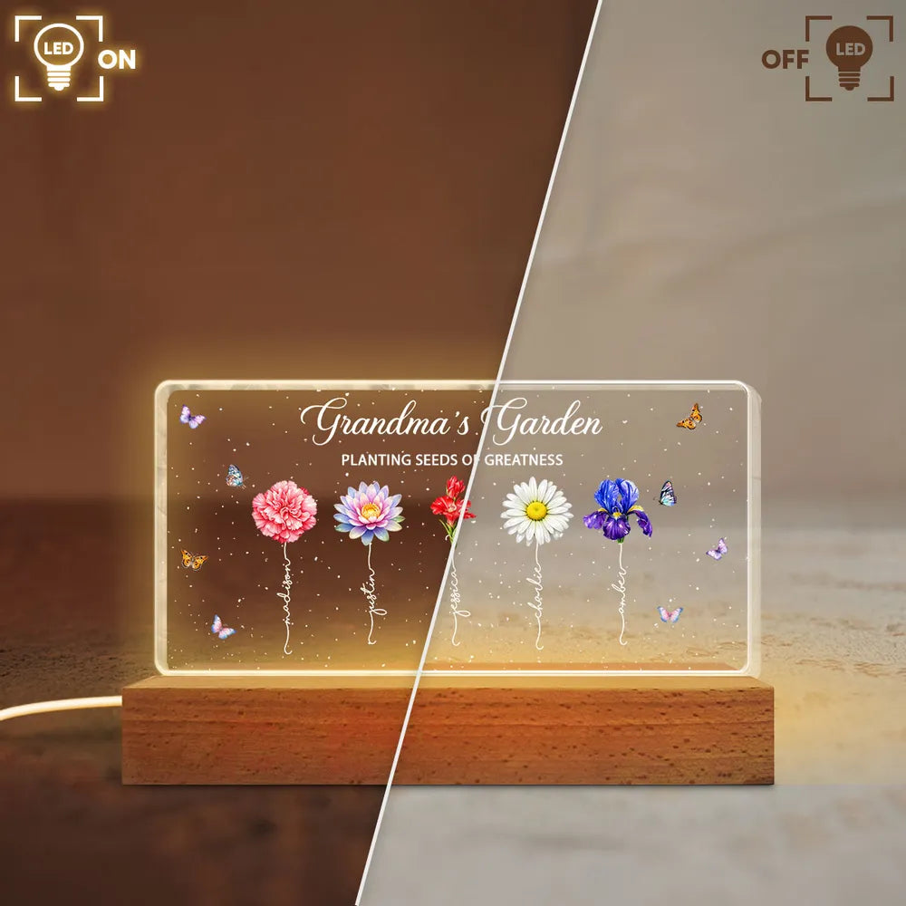 Grandma's Garden Planting Seeds of Greatness - Personalized Acrylic Block LED Night Light