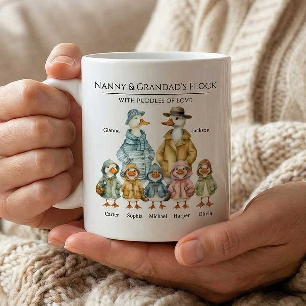 Nanny & Grandad’s Flock - Cute Watercolor Ducks - Personalized Mug