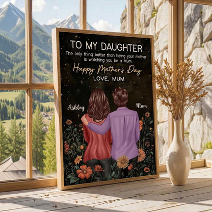 To My Daughter From Mum Happy Mother's Day - Personalised Golden Vintage Floral Poster / Canvas