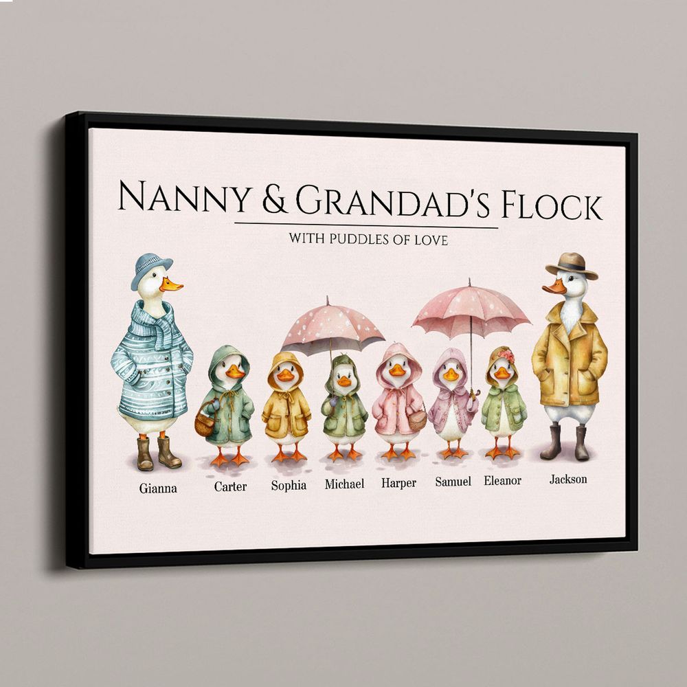 “Grandparents’ Flock” Personalized Poster / Canvas - Cute Watercolor Ducks Family Gift