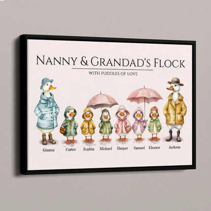 “Grandparents’ Flock” Personalized Poster / Canvas - Cute Watercolor Ducks Family Gift