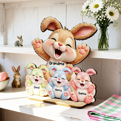 Grandma Bunny Easter Eggs - Personalized 2-Layered Wooden Plaque