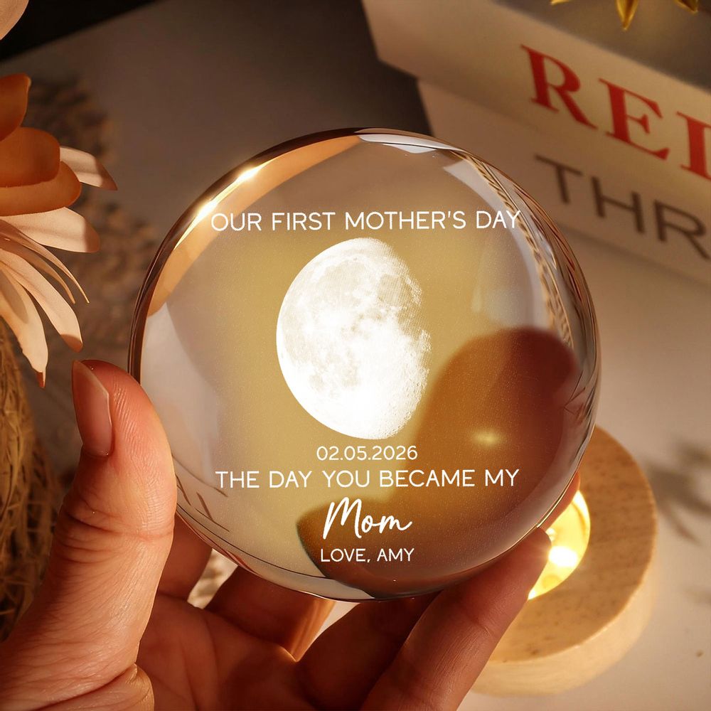 The Day You Became My Mom - Personalized Custom Moon Phase Crystal Ball LED Night Light