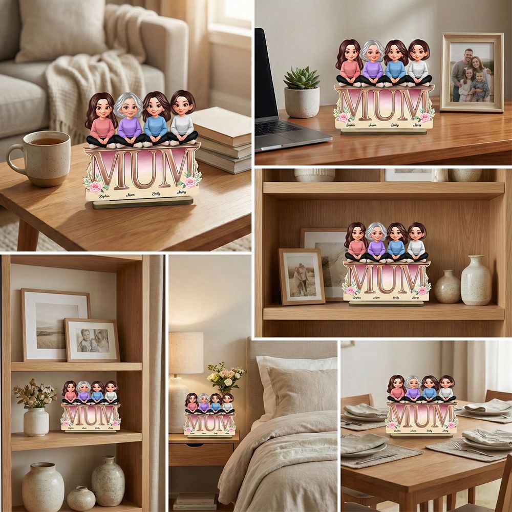 MUM And Daughters Sons - Personalised Floral 2-Layered Wooden Plaque