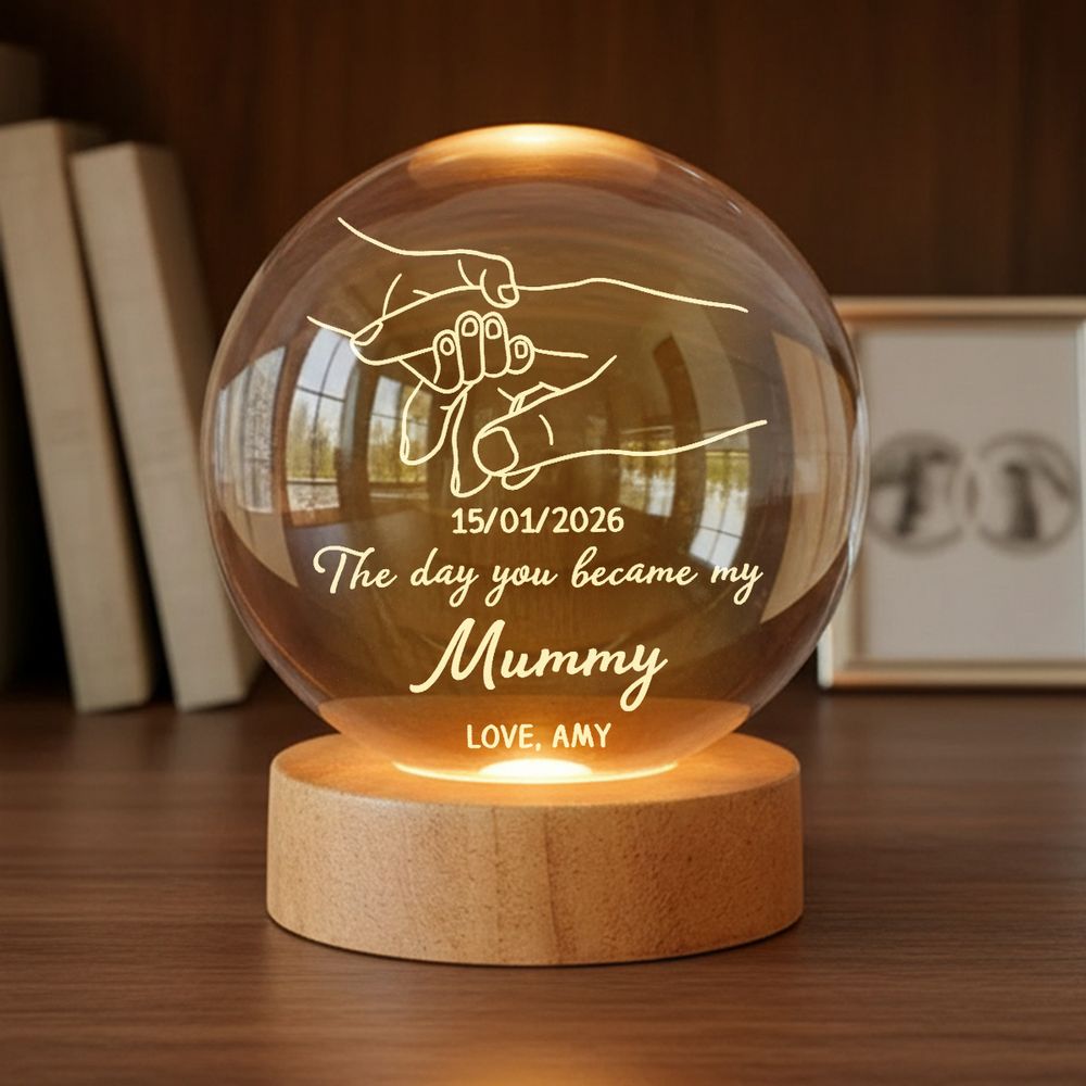 “The Day You Became My Mom” Crystal Ball LED Night Light - Personalized First Mother’s Day Gift