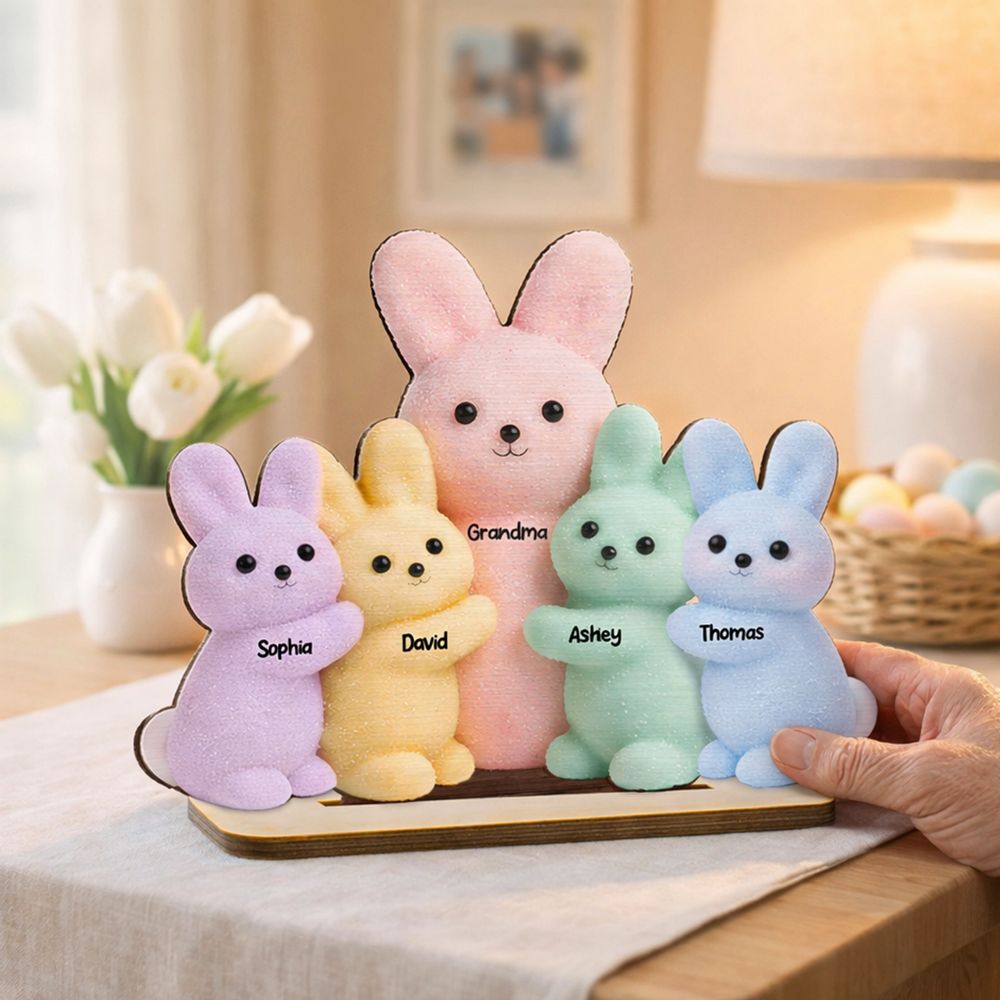Grandma and Grandkids Bunnies - Personalized 2-Layered Wooden Plaque