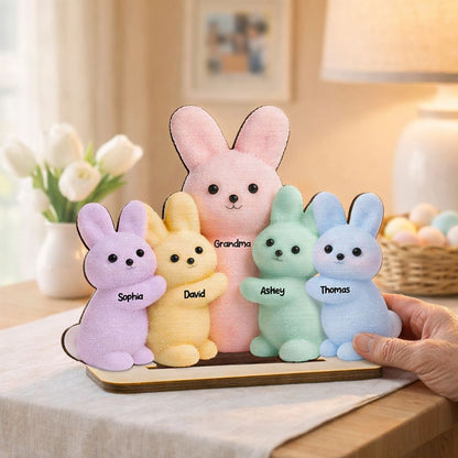 Grandma and Grandkids Bunnies - Personalized 2-Layered Wooden Plaque