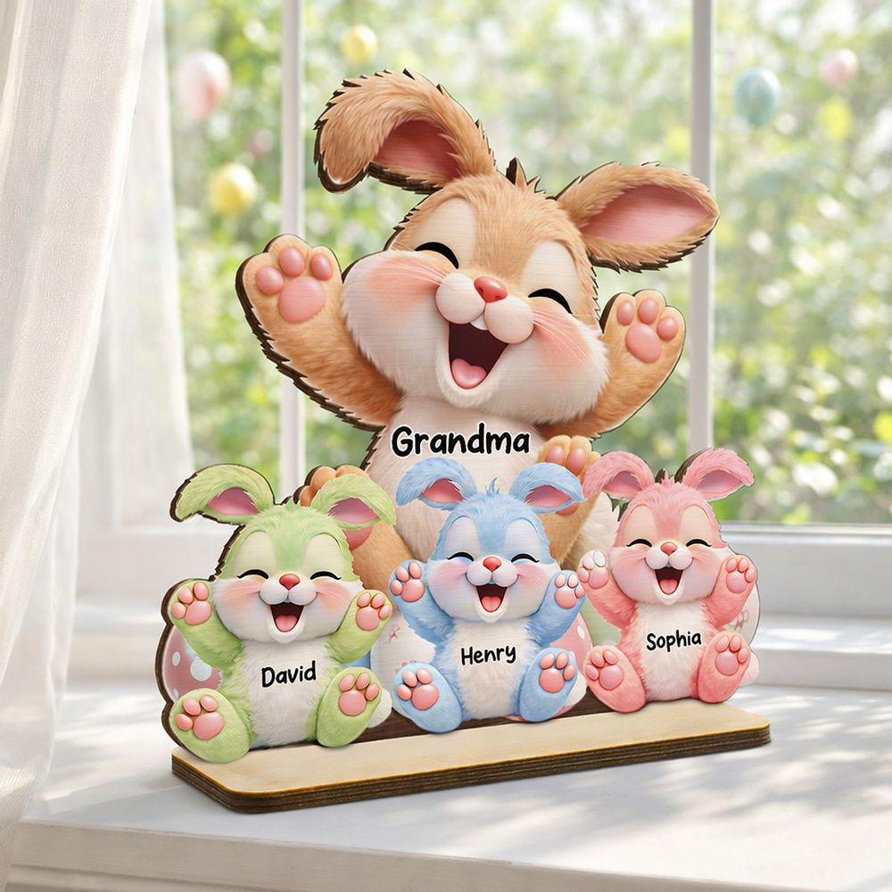 Grandma Bunny Easter Eggs - Personalized 2-Layered Wooden Plaque