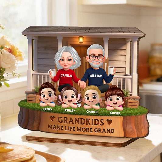 Grandkids Make Life Grand - Personalized Grandparents On The Front Porch 2-Layered Wooden Plaque