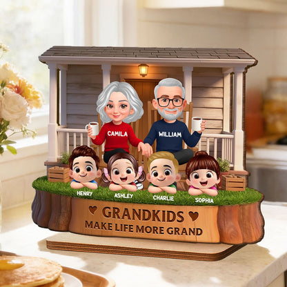 Grandkids Make Life Grand - Personalized Grandparents On The Front Porch 2-Layered Wooden Plaque