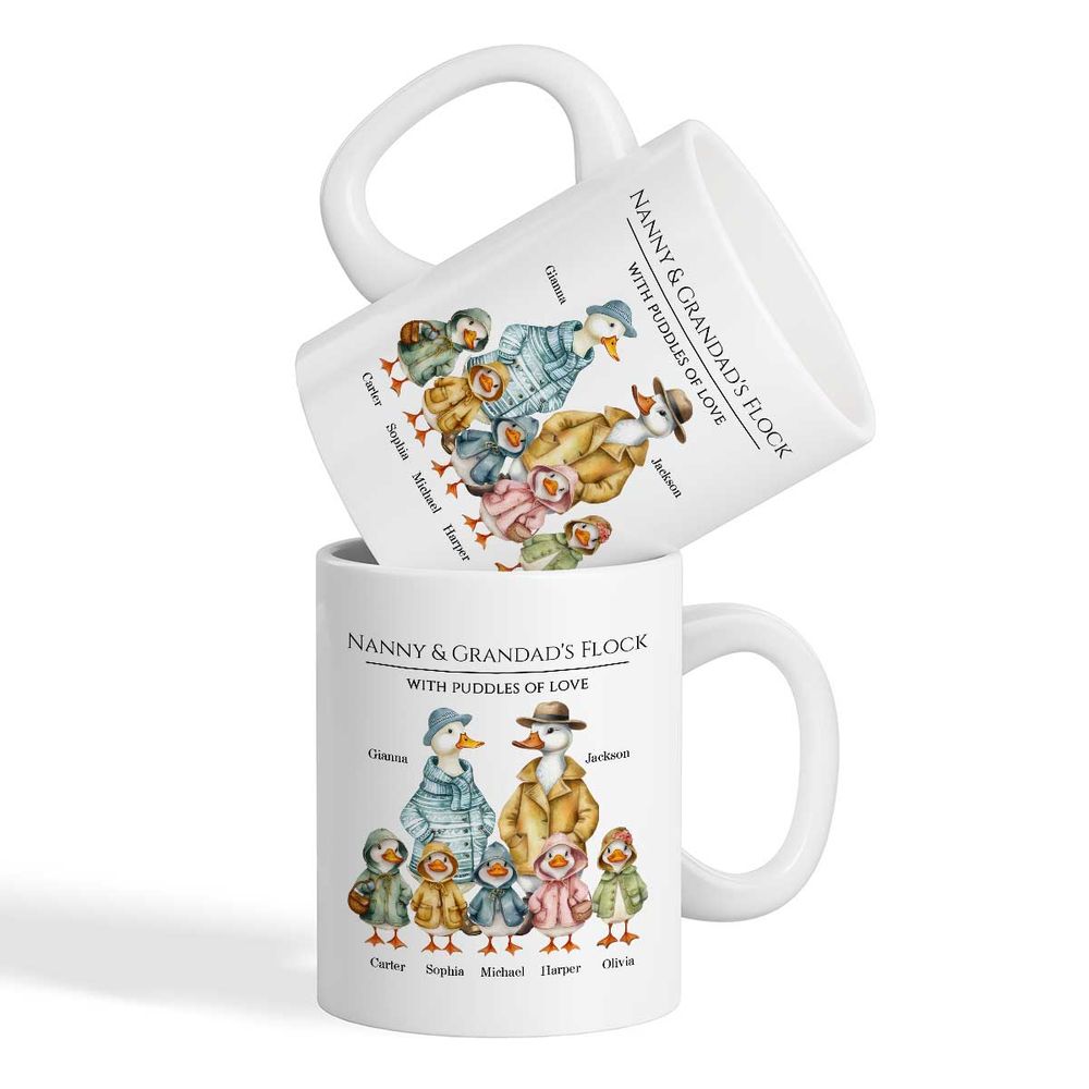 Nanny & Grandad’s Flock - Cute Watercolor Ducks - Personalized Mug
