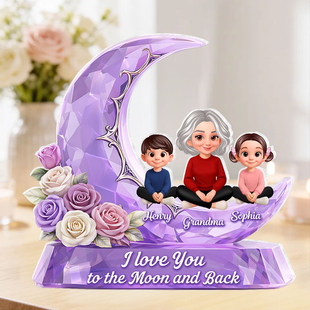 Love You To The Moon Grandma Grandkids Rose Moon - Personalized Acrylic Block Plaque