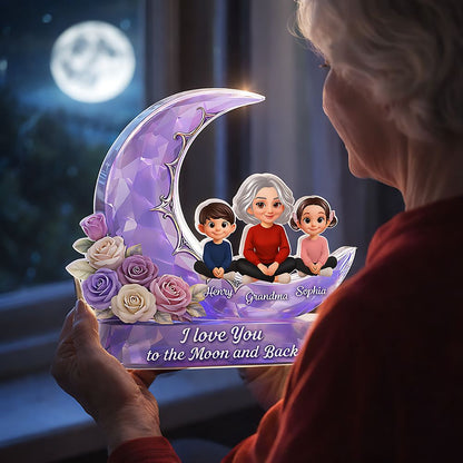 Love You To The Moon Grandma Grandkids Rose Moon - Personalized Acrylic Block Plaque
