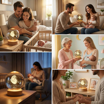 The Day You Became My Mom - Personalized Custom Moon Phase Crystal Ball LED Night Light