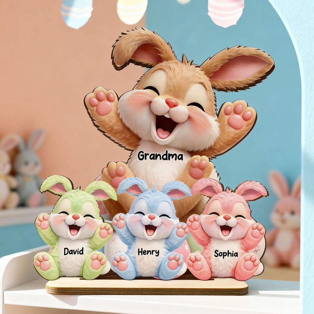 Grandma Bunny Easter Eggs - Personalized 2-Layered Wooden Plaque