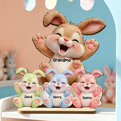 Grandma Bunny Easter Eggs - Personalized 2-Layered Wooden Plaque