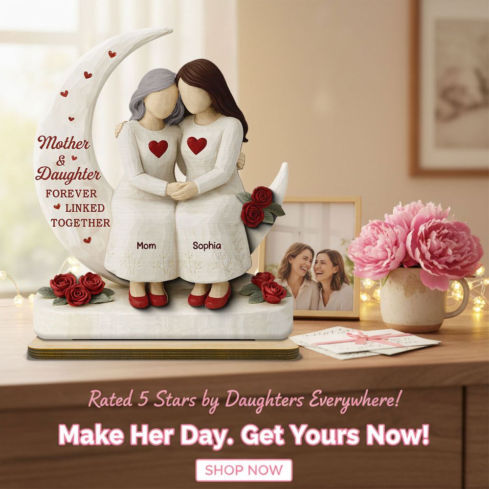 Roses Moon Mom And Daughter Forever Linked Together - Personalized 2-Layered Wooden Plaque