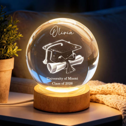 Personalized Class of 2026 Crystal Ball Lamp - Graduation Gift for Her or Him