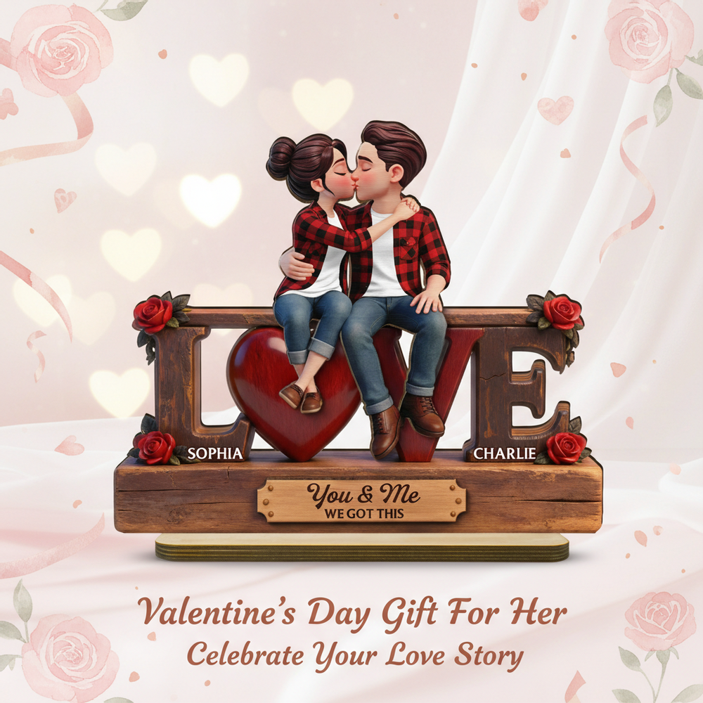 Eternal Rose LOVE Couple Forever Together - Personalized 2-Layered Wooden Plaque