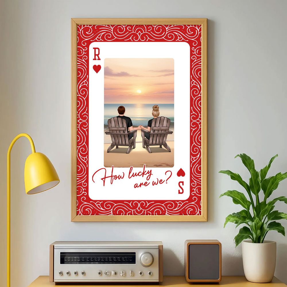 How Lucky We Are - Personalized Couple Back View At Beach Poster / Canvas