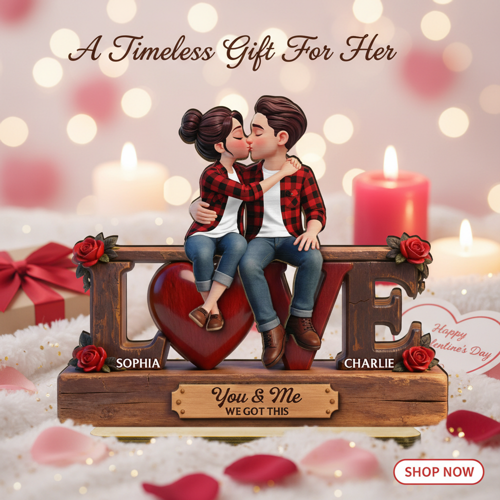 Eternal Rose LOVE Couple Forever Together - Personalized 2-Layered Wooden Plaque