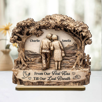 From Our First Kiss Till Our Last Breath - Personalized Couple 2 Layer Standing Wooden Plaque