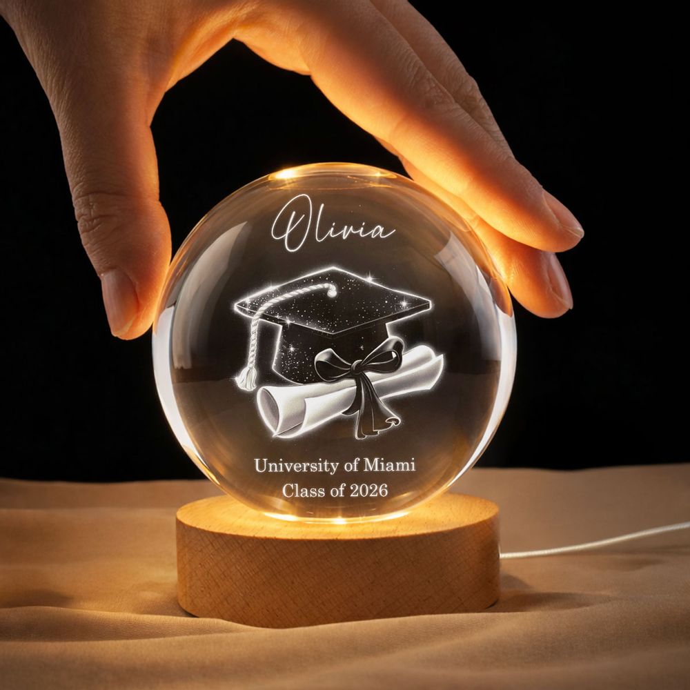 Personalized Class of 2026 Crystal Ball Lamp - Graduation Gift for Her or Him