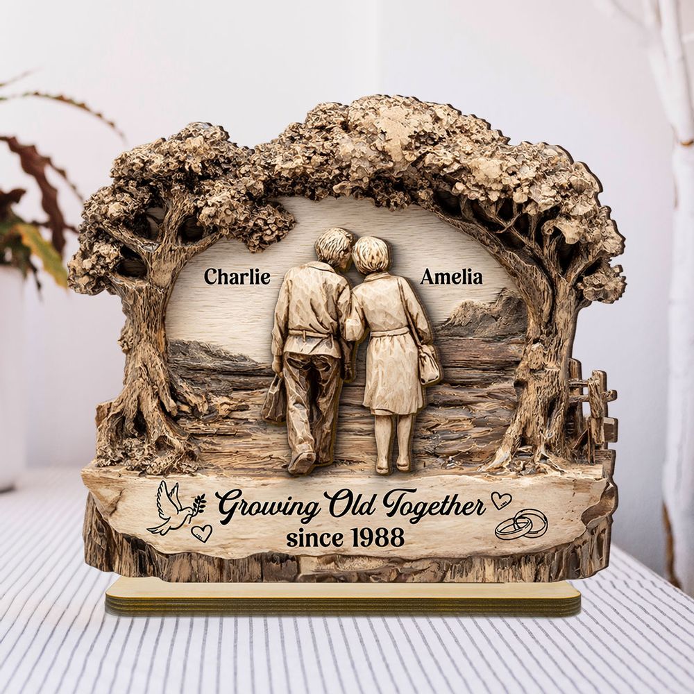 From Our First Kiss Till Our Last Breath - Personalized Couple 2 Layer Standing Wooden Plaque