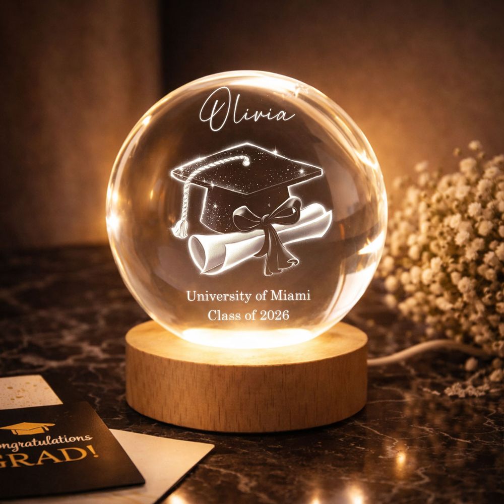Personalized Class of 2026 Crystal Ball Lamp - Graduation Gift for Her or Him
