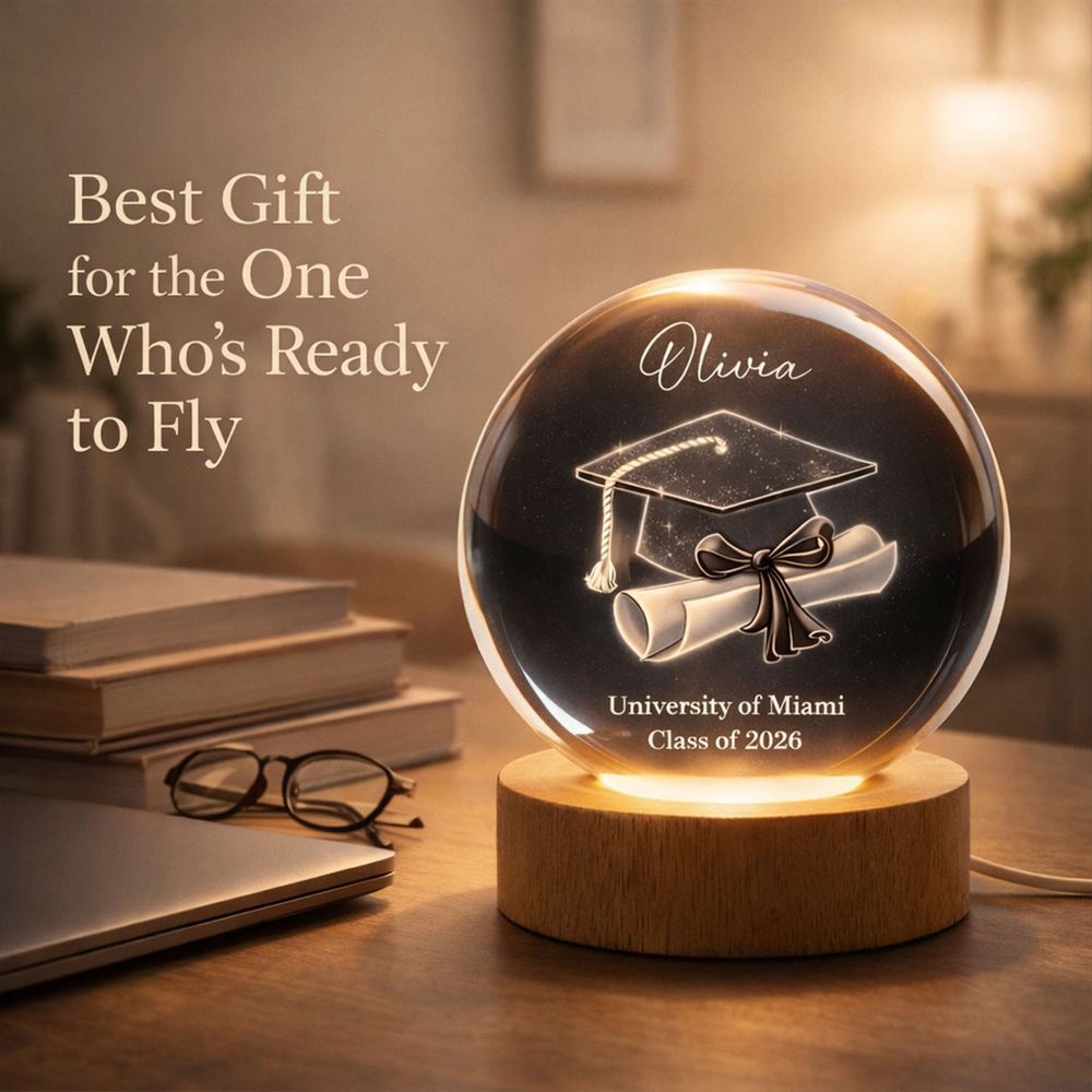 Personalized Class of 2026 Crystal Ball Lamp - Graduation Gift for Her or Him