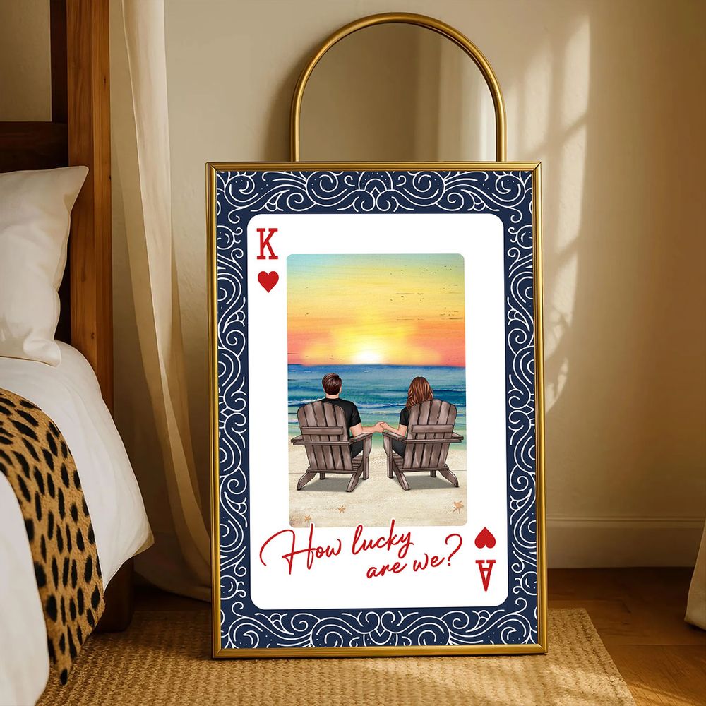 How Lucky We Are - Personalized Couple Back View At Beach Poster / Canvas