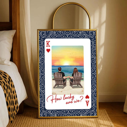 How Lucky We Are - Personalized Couple Back View At Beach Poster / Canvas