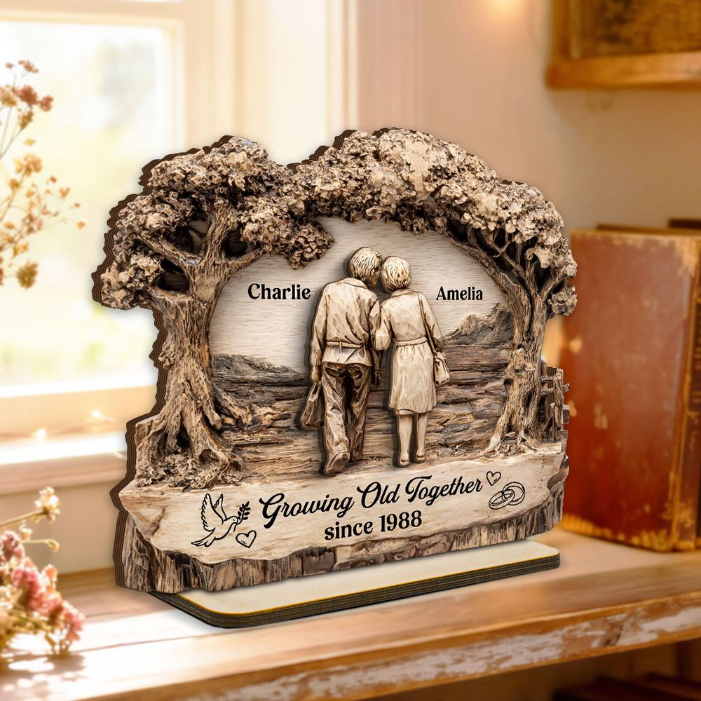From Our First Kiss Till Our Last Breath - Personalized Couple 2 Layer Standing Wooden Plaque