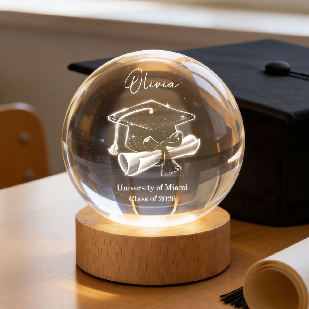 Personalized Class of 2026 Crystal Ball Lamp - Graduation Gift for Her or Him