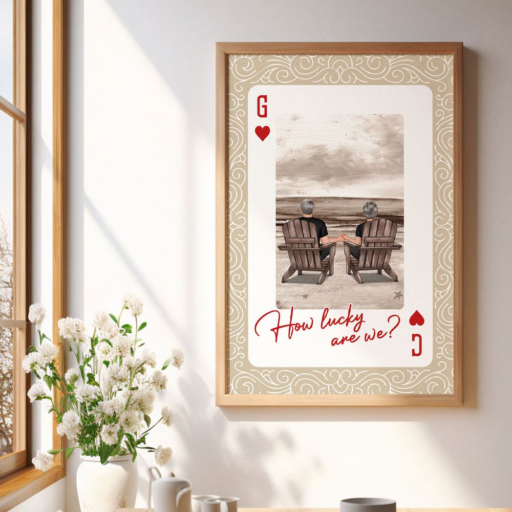 How Lucky We Are - Personalized Couple Back View At Beach Poster / Canvas