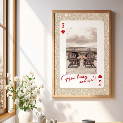 How Lucky We Are - Personalized Couple Back View At Beach Poster / Canvas