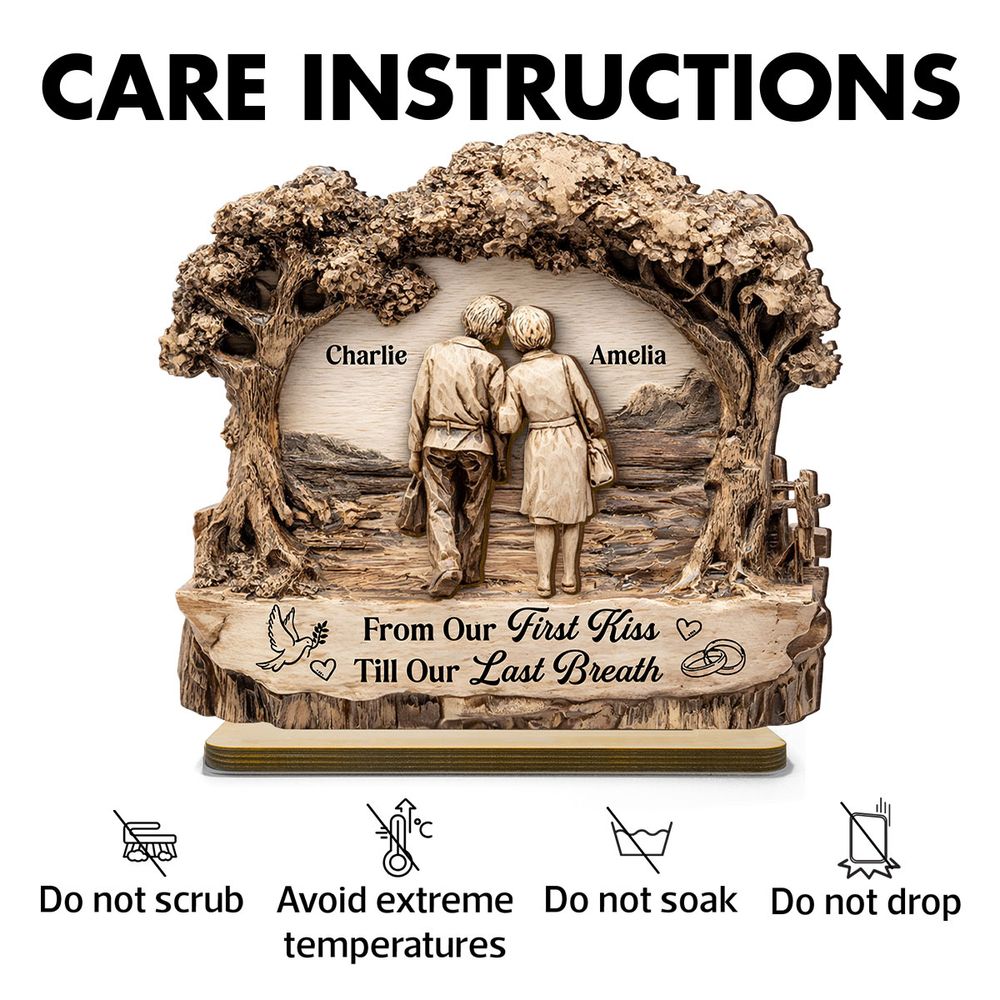 From Our First Kiss Till Our Last Breath - Personalized Couple 2 Layer Standing Wooden Plaque