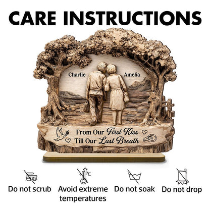 From Our First Kiss Till Our Last Breath - Personalized Couple 2 Layer Standing Wooden Plaque