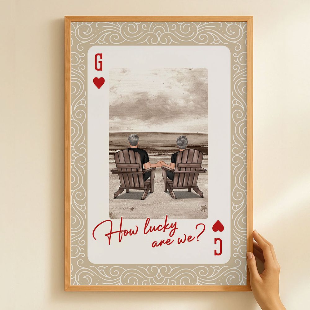 How Lucky We Are - Personalized Couple Back View At Beach Poster / Canvas