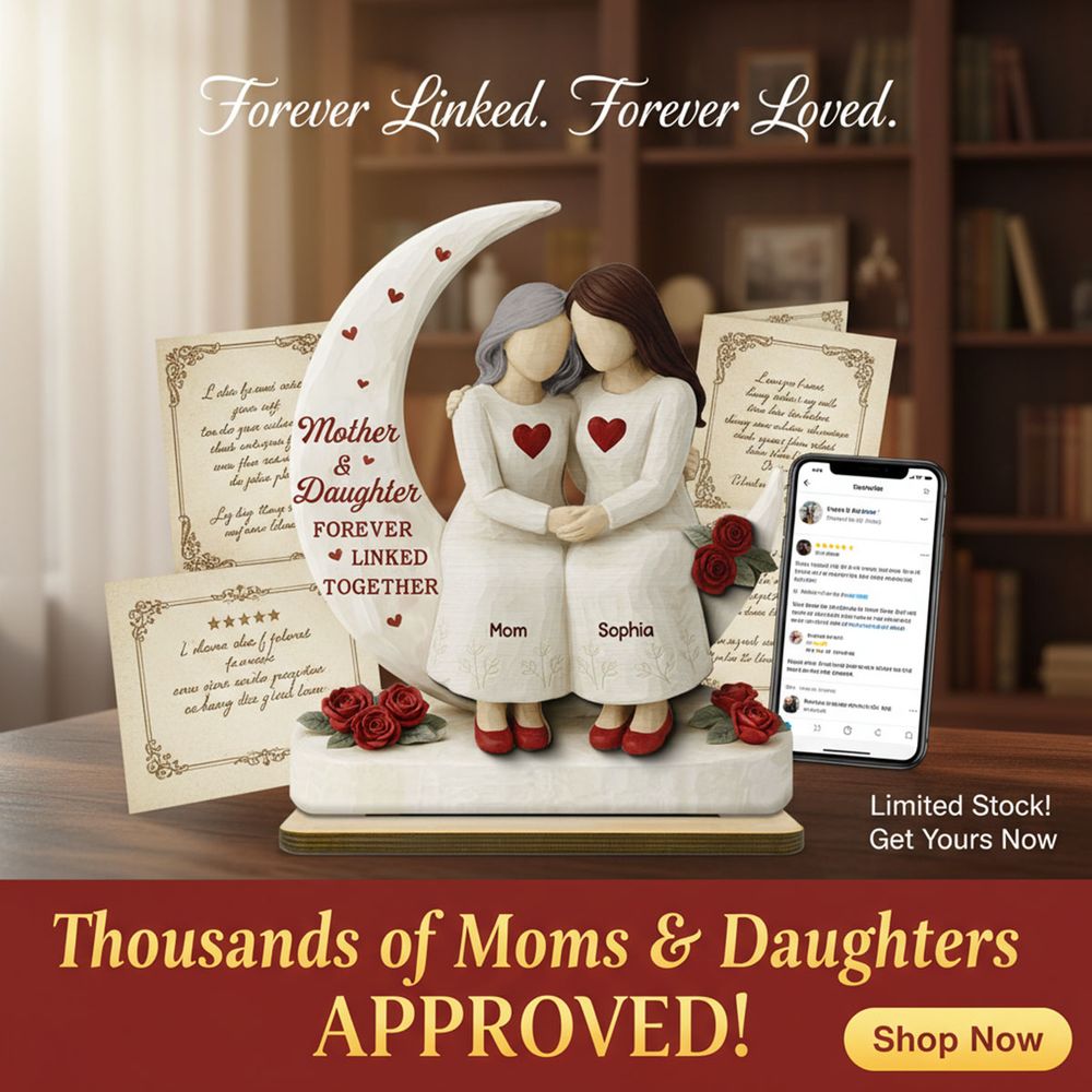 Roses Moon Mom And Daughter Forever Linked Together - Personalized 2-Layered Wooden Plaque