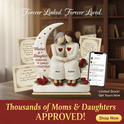 Roses Moon Mom And Daughter Forever Linked Together - Personalized 2-Layered Wooden Plaque