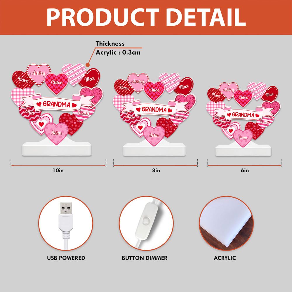 Personalized Grandma's Sweethearts Light Box - Coquette Valentine's Day Gift For Grandma