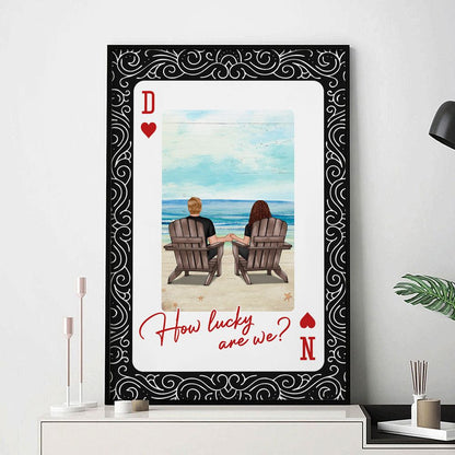 How Lucky We Are - Personalized Couple Back View At Beach Poster / Canvas
