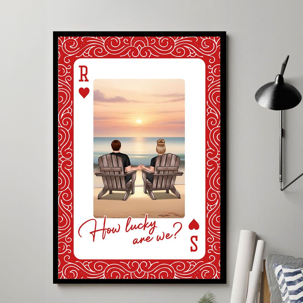 How Lucky We Are - Personalized Couple Back View At Beach Poster / Canvas