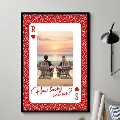 How Lucky We Are - Personalized Couple Back View At Beach Poster / Canvas