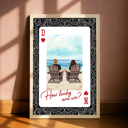 How Lucky We Are - Personalized Couple Back View At Beach Poster / Canvas